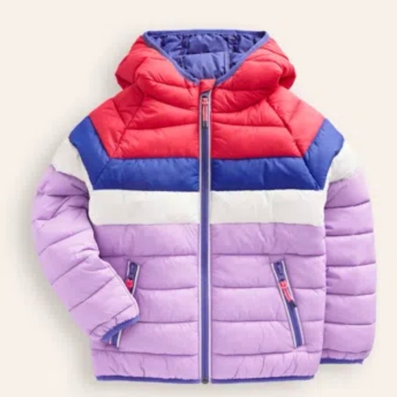 Mini Boden Colorful Hooded Puffer Jacket size 6/7